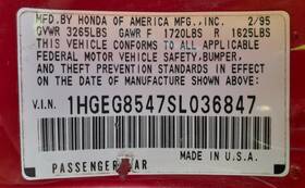 Honda 20011p20c50 Used Manual Transmission Assembly Fits 1995 Civic Mt Htbk 1.5l Dx Grade A